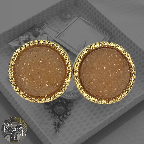 Pink Druzy Stud Earrings - Picture 1 of 5